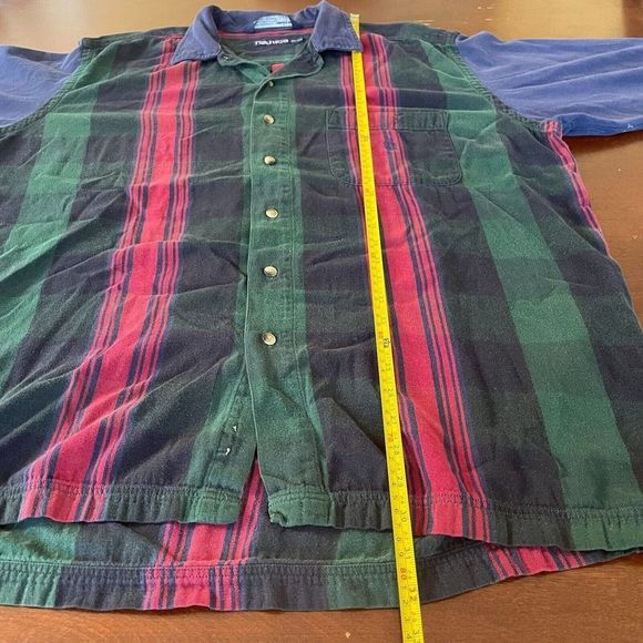 VTG Nautica Shirt Mens XL Blue Vertical Plaid Colorblock 90s Logo Twill - Picture 7 of 9